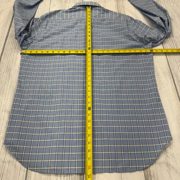 Tailorbyrd Button Down Shirt L Blue Plaid Flip Cuffs Mens - Picture 6 of 11